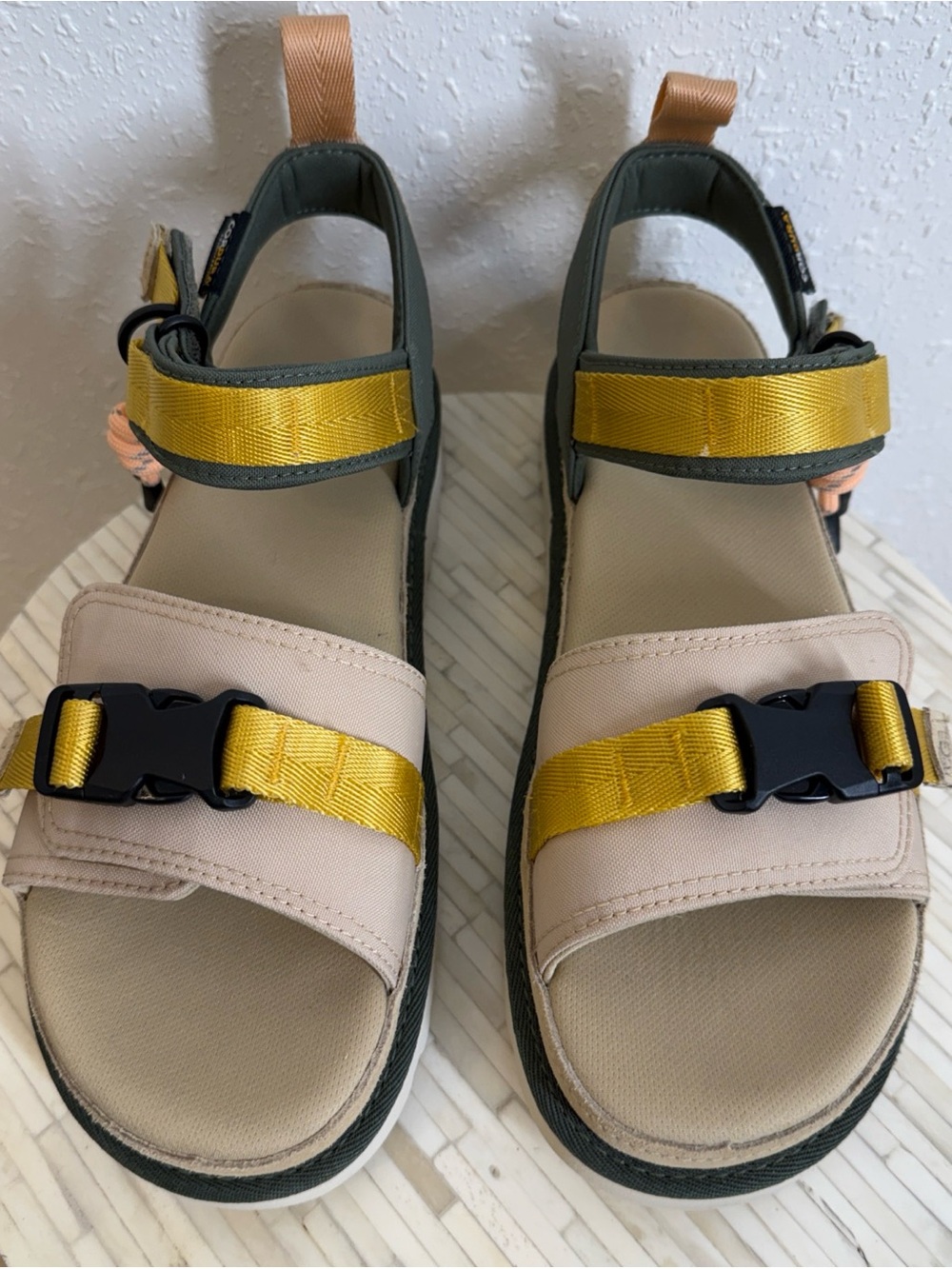 UGG Beige and Yellow Strappy Platform Sandals